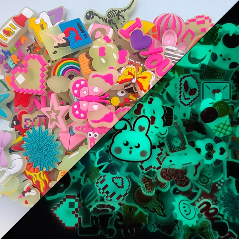 

5/10/20/30/50/100 pcs Random Fluorescence Shoe Charms for Clog Sandals Bracelets Decoration,Glow in the Dark Cartoon Party Gifts