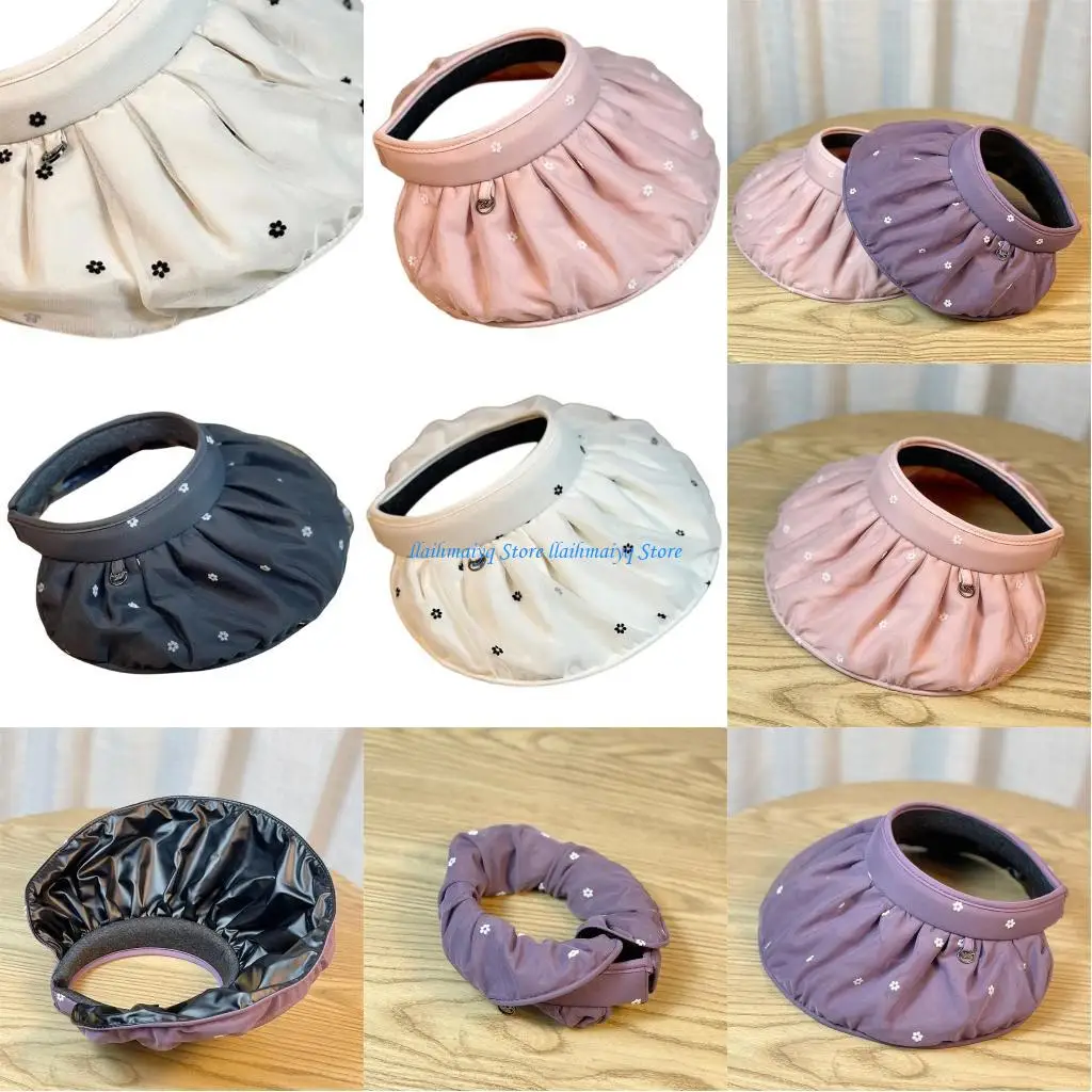 

573B Girl Foldable Sun Hat Portable Flower Print Hat Simple Empty Top Hat for Outdoor