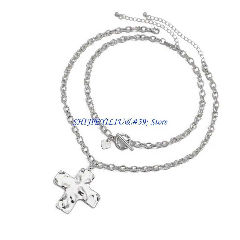 E21F Women's Fashion Jewelry Unique Hammered Crosses Pendant Necklace Neck Adornment