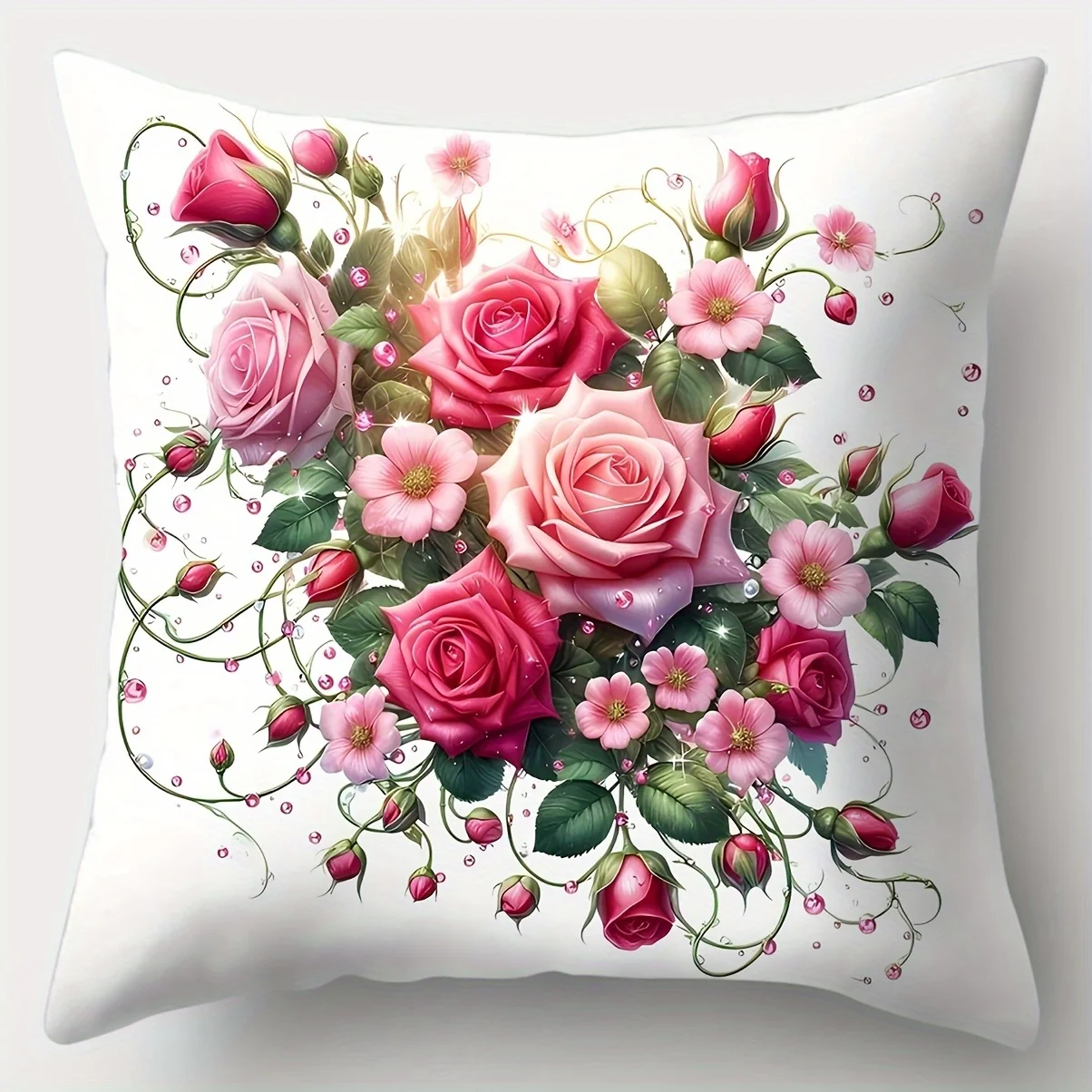 4-piece set, rose floral decorative pillow covers, no inserts, zipper closure cushion covers, home decor.