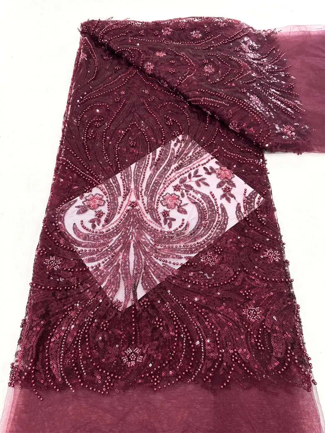 

2025 High Quality African Sequins Tulle Embroidered Groom Lace Fabric Beaded Sequins Lace Fabric For Nigerian Wedding