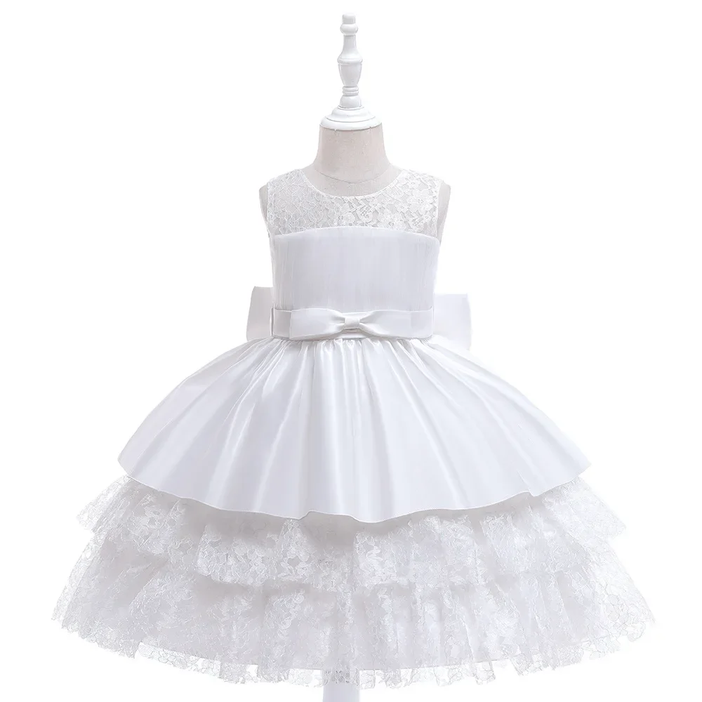 Girls Party Dresses 5 Colors 110cm-150cm Lace Layered Dress Baby Elegant Ball Gown Wedding Birthday White Skirt