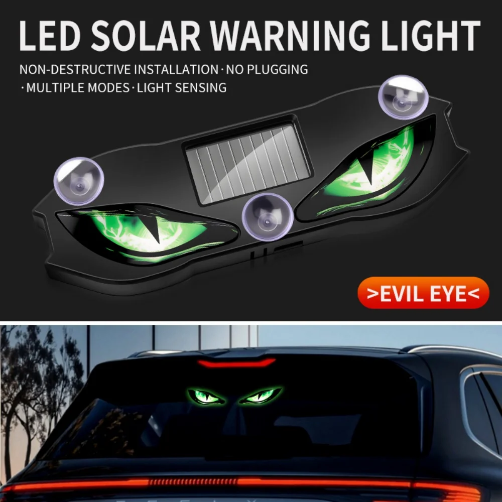 Auto Interior Accessories Solar Powered Devil Eye LED Light Wireless Dynamic Flashing Warning Lamp Car Rear Windshield Install