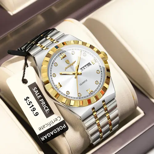 POEDAGAR, reloj de lujo para hombre de negocios, resistente al agua, luminoso, con fecha semanal, reloj de pulsera para hombre, relojes de cuarzo de moda de acero inoxidable para hombre