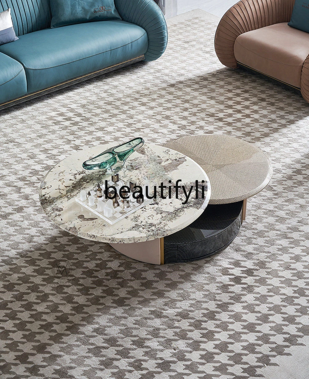 Italian light luxury natural luxury stone snow mountain blue marble tea table multi-layer storage coffee table