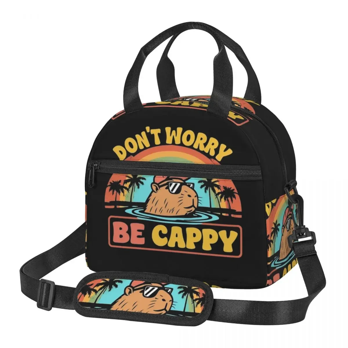 Embrace The Capybara Craze Don't Worry Be Cappy Sac à lunch isotherme pour femmes et enfants, boîtes à nourriture portables, boîte à lunch thermique