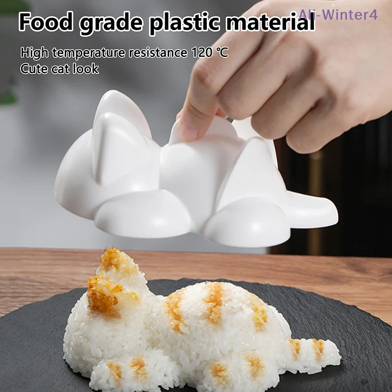 【Winter4】1/3/5PCS Lindos utensilios para sushi, moldes para onigiri con forma de gato, para sushi infantil, arroz, puré de patatas, puré de calabaza, suministros para hornear