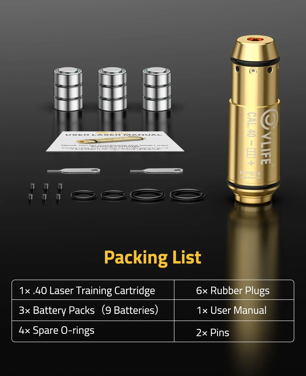 

Tactical Bore Sight Boresighter .40 Laser Training Cartridge with 9 Batteries For Dry Fire Training Red Dot