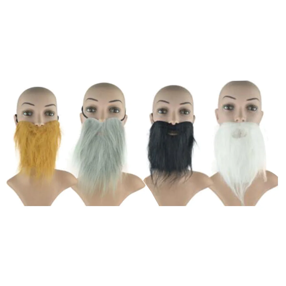 

4pcs Fake Beard Props Self Adhesive Cosplay Mustache Fabric False Beards For Halloween Party Stage Performance Masquerade Unique