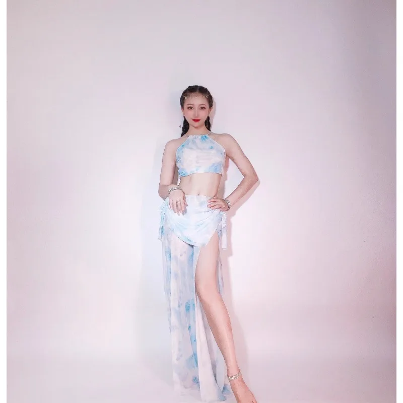 Customized New Belly Dance Costumes Oriental Dance Suit Practice Clothes Beginner Top Mesh Pants Split Set