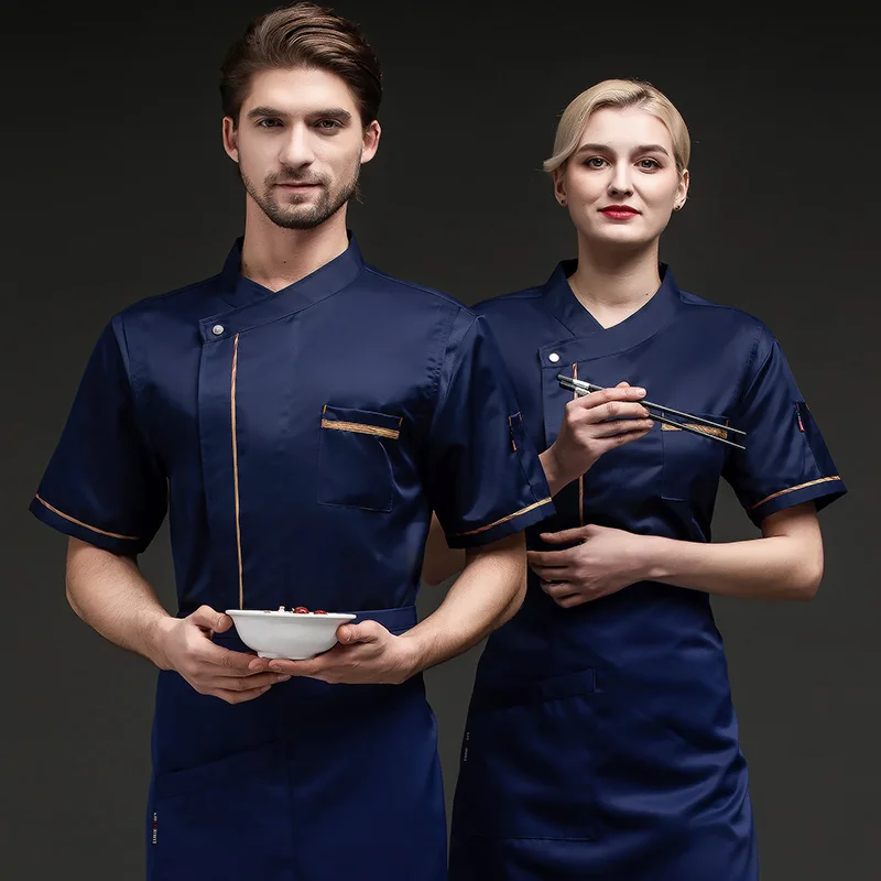 

Летняя униформа шеф-повара, кухонные куртки, рубашка повара для общественного питания, одежда для приготовления пищи в ресторане, пекарня, кафе, официант, официантка, рабочая одежда