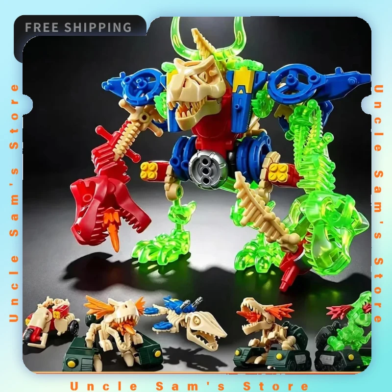 Figurine d'action transformable dinosaure mecha à assembler, boîte mystère, jouet robot DIY, cadeau éducatif pour garçons
