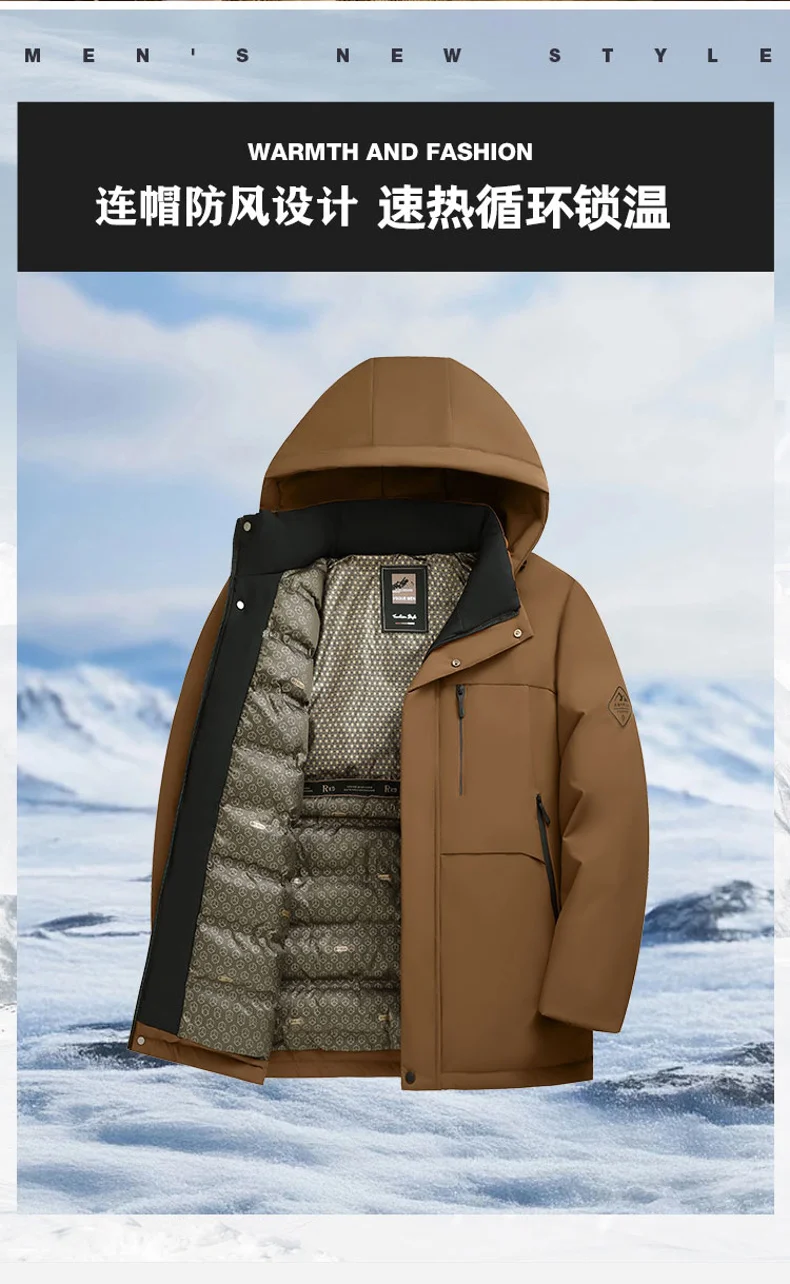 Winter Thicken Windproof Men Parkas Fashion Comfortable Warm Outerwear Solid Color Hooded Zipper Male Clothes Casual All-match