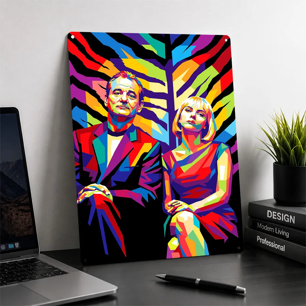 Bill Murray and Scarlett Johansson Pop Art Personalized 3D Textured Metal Poster Wall Art Vintage Tin Signs for Home Decorations