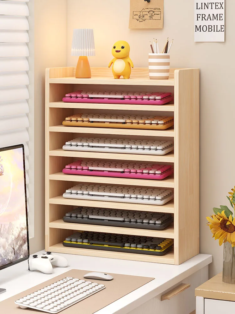 

Desktop Keyboard Storage Ra Display Stand Dustproof Cabinet Mechanical Keyboard Organizer elf Wood Made Simple Sle Rect...