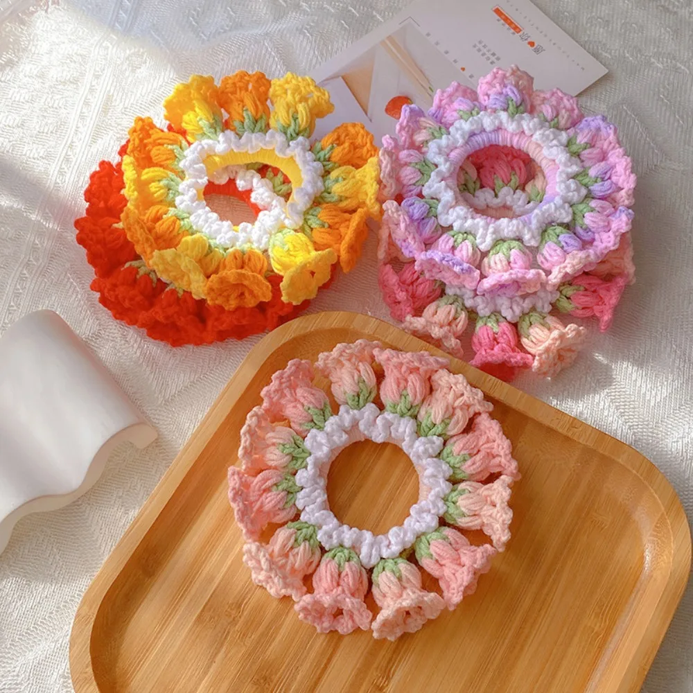 Flores Convallariae Crocheted Flower Scrunchies Elastic Handmade Knitted Hair Rope Woven Headdress Sweet Hair Tie Girls