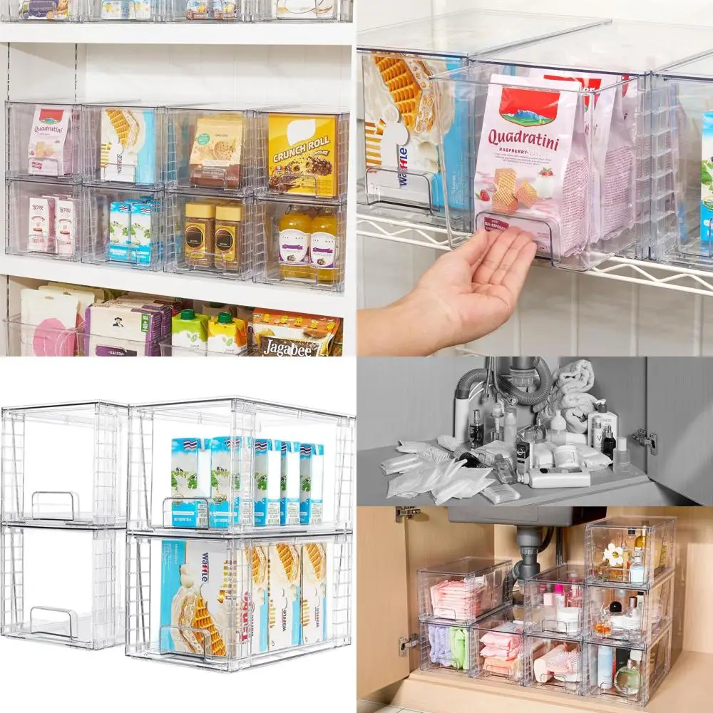 

Складные прозрачные акриловые ящики для кухонной кладовой с ручками для организации хранения