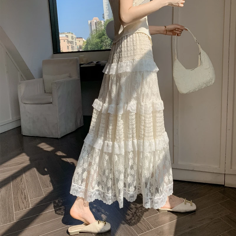 Early spring lace hollow flower skirt fairy in the fairy style of the cake skirt