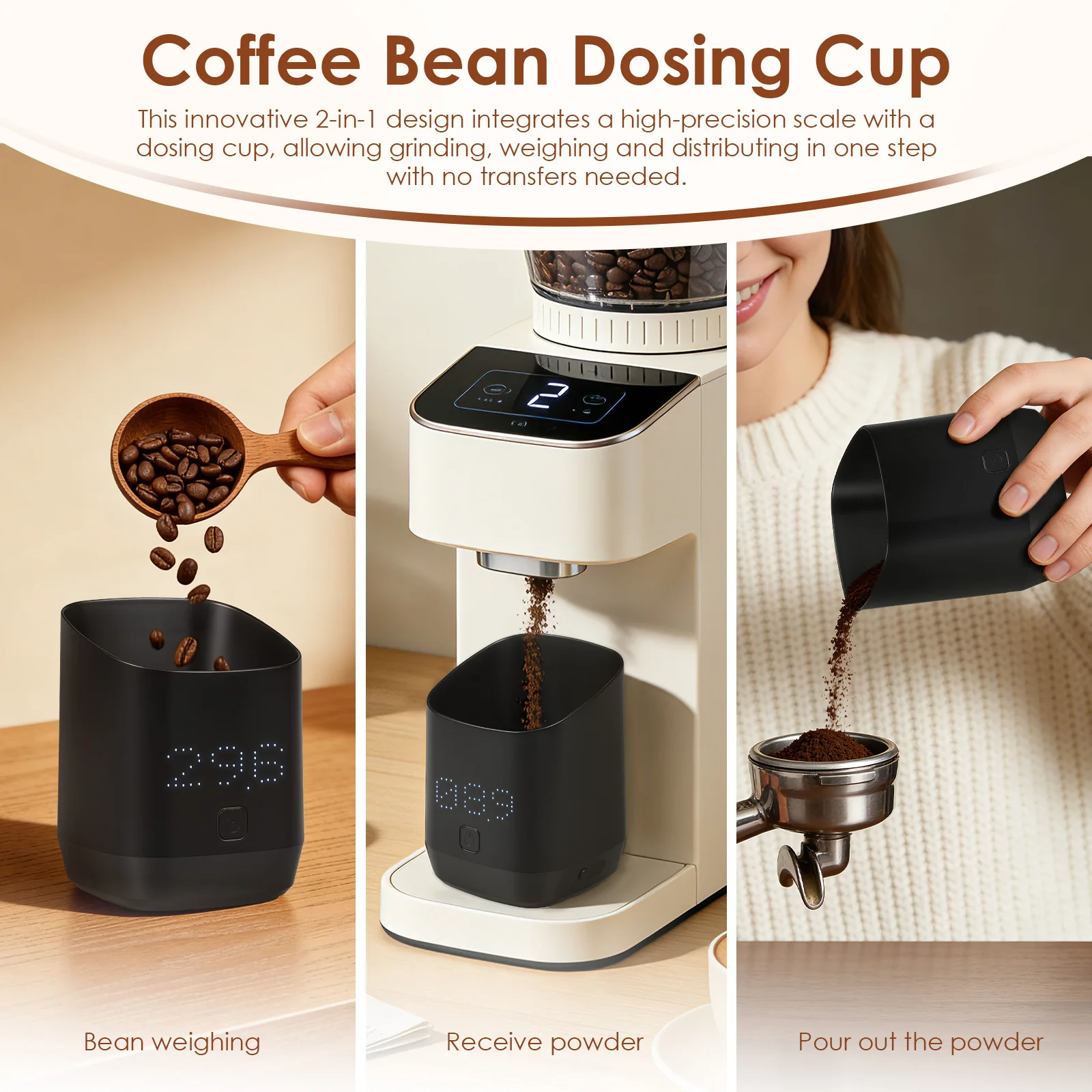 Elektronische Kaffeewaage, digitale Kaffeebohnen-Dosierbecher mit LED-Anzeige, USB, hochpräzise Espresso-Messbecher, einfache Reinigung – Detail 5