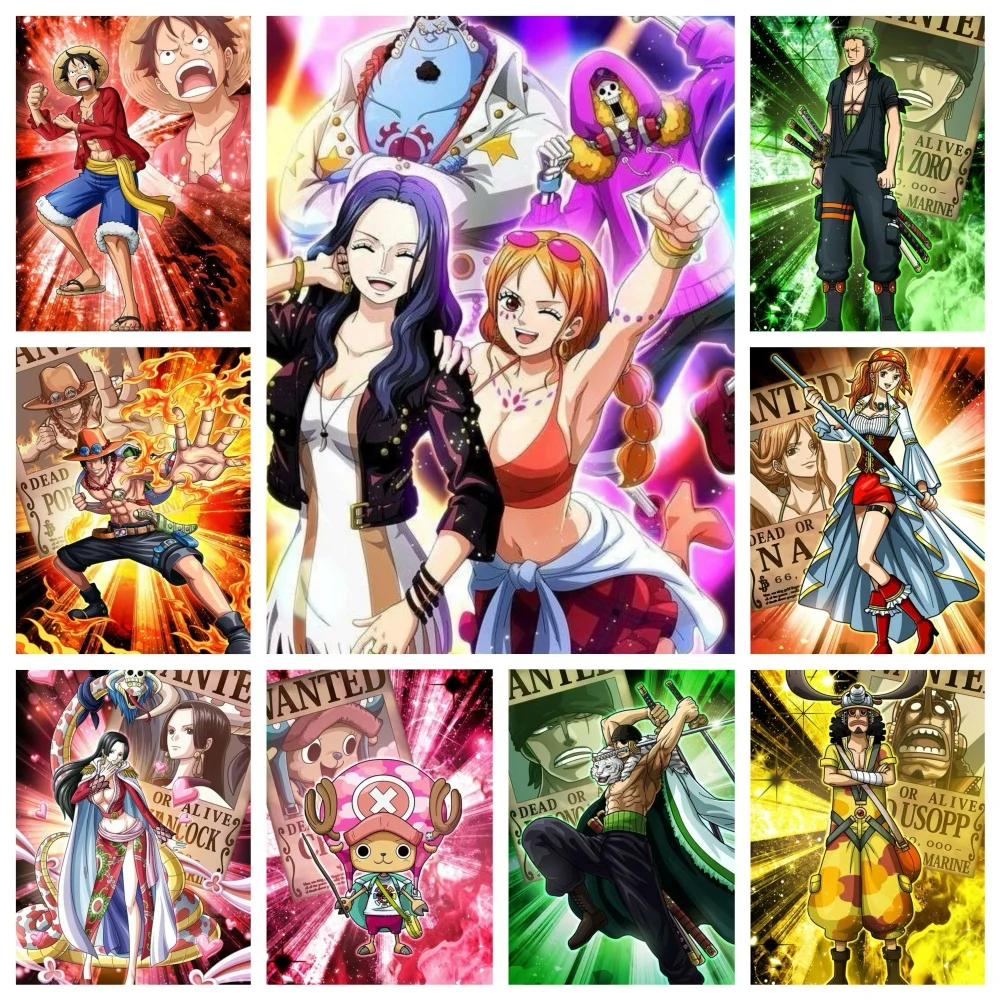 O-One P-Piece-pintura artística de diamante 5D DIY, Anime japonés Luffy Zoro Nami, bordado completo, punto de cruz, diamantes de imitación, decoración del hogar