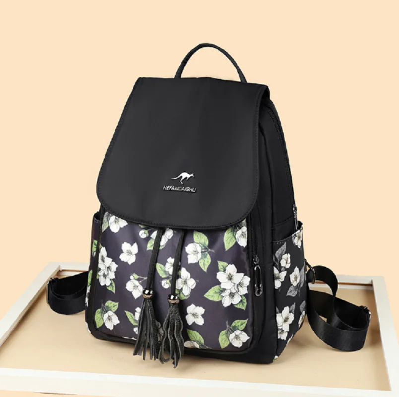 

2026 Korean Fashion Printing Tassels Designer Soft Leather Travel Backpacks Women's High Capacity Shoulder Bags Totes School Bag