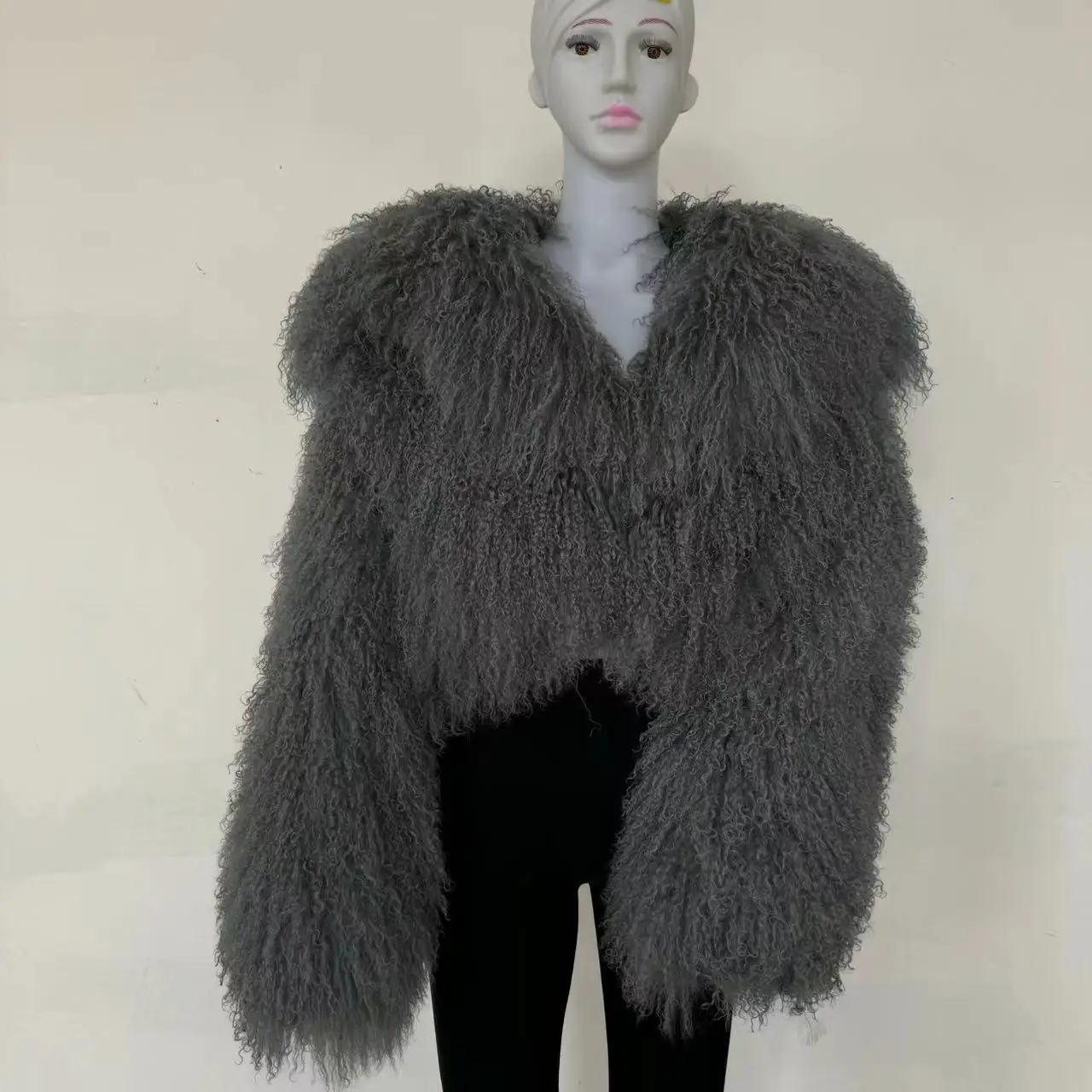 Veste courte à manches longues en fourrure de mouton mongole véritable pour femme, streetwear, chaud, hiver