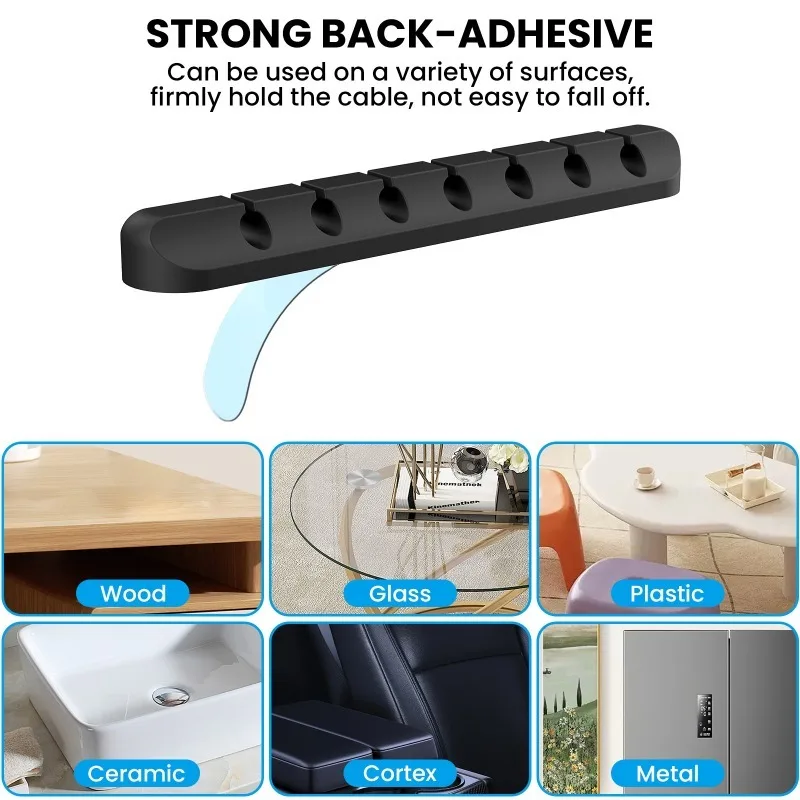 Self Adhesive Plastic Cable Holder No Drill Desktop Cord Organizer Wire Keeper for Data Cable Management and Arrangement