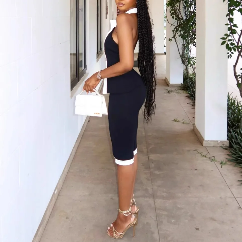 Top cardigan senza maniche sexy senza schienale + pantaloncini Set da due pezzi Set di pantaloncini camicia casual estiva da donna per donna 2025