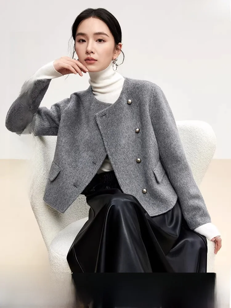 

Женское шерстяное твидовое пальто, новое зимнее, с круглым вырезом, на наклонных пуговицах, длинное, прямое, для повседневной носки, в стиле фэшн.