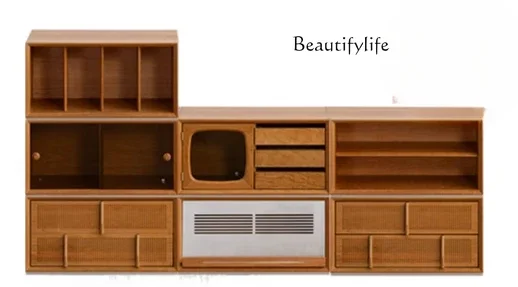 N40 Modular combination, side cabinet against the wall, cherry solid wood home kitchen, dining room storage, tea cabinet