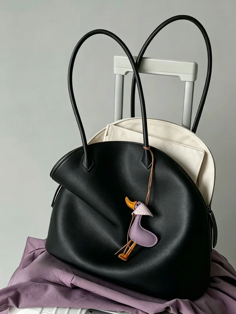 

Black Shaped Large Capacity Tote Bag Women's Commuter Bag Underarm Stylish Summer New Arrival Soft Casual Pure Color