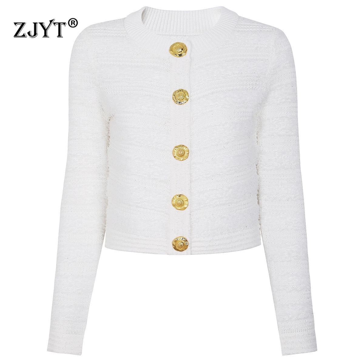 

ZJYT новые модные осенние женские кардиганы с длинными рукавами, свитера, топы, белый, черный, с круглым вырезом, однобортный элегантный трикотаж Mujer