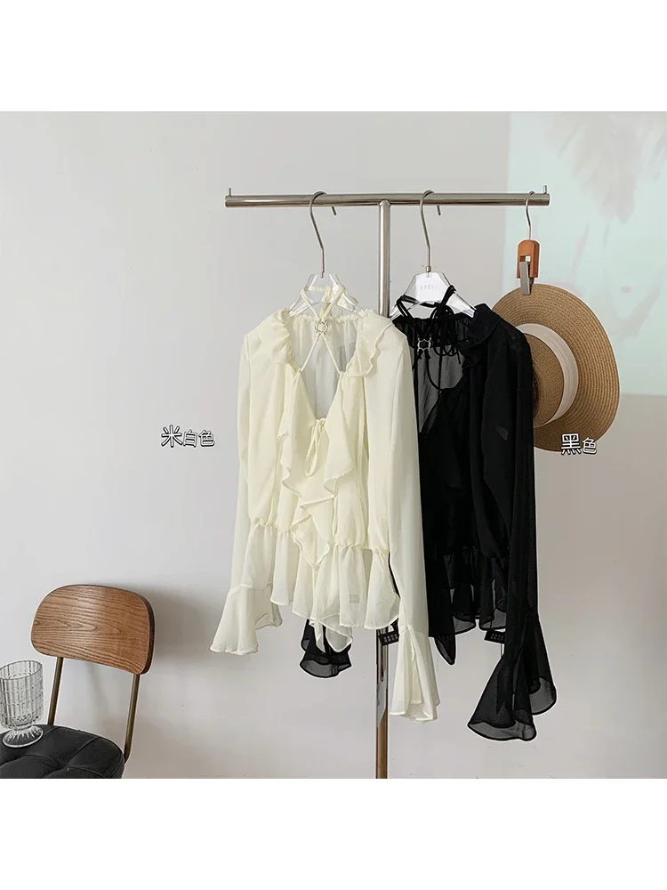 Women Off White Shirts Blouses Korean 2000s Harajuku 90s Aesthetic Vintage Elegant Kawaii Long Sleeve Shirt Clothes Autumn 2023