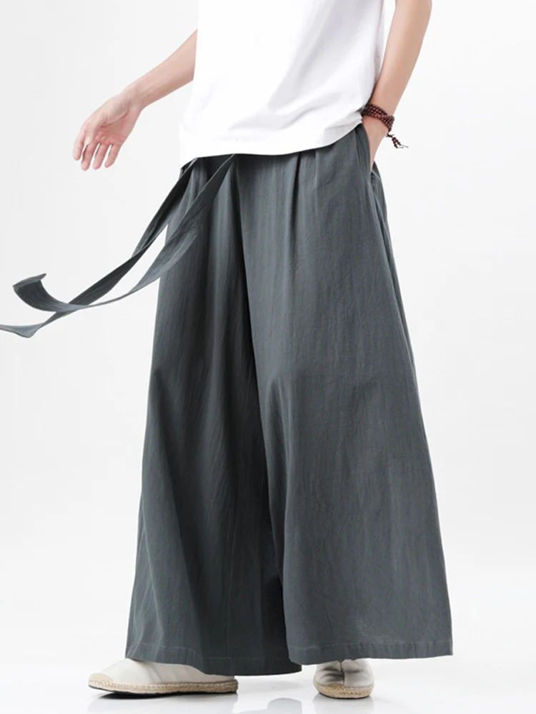 

Cotton Linen Men's Casual Wide Leg Pants Summer Thin Nine Points Hanfu Skirt Pants Loose Fit Comfortable Breathable Leisure T...