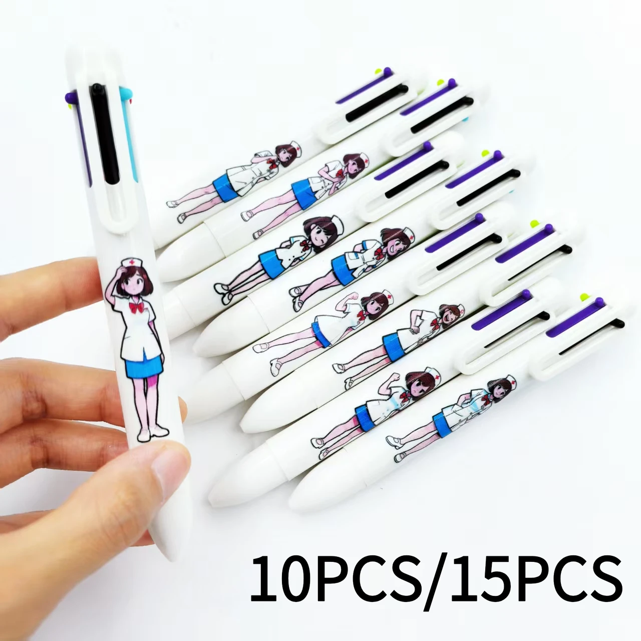 

10 шт./15 шт. разноцветные шариковые ручки для женских медсестер, шариковые ручки «шесть в одном» для медицинского персонала, подарочные канцелярские принадлежности для медсестры