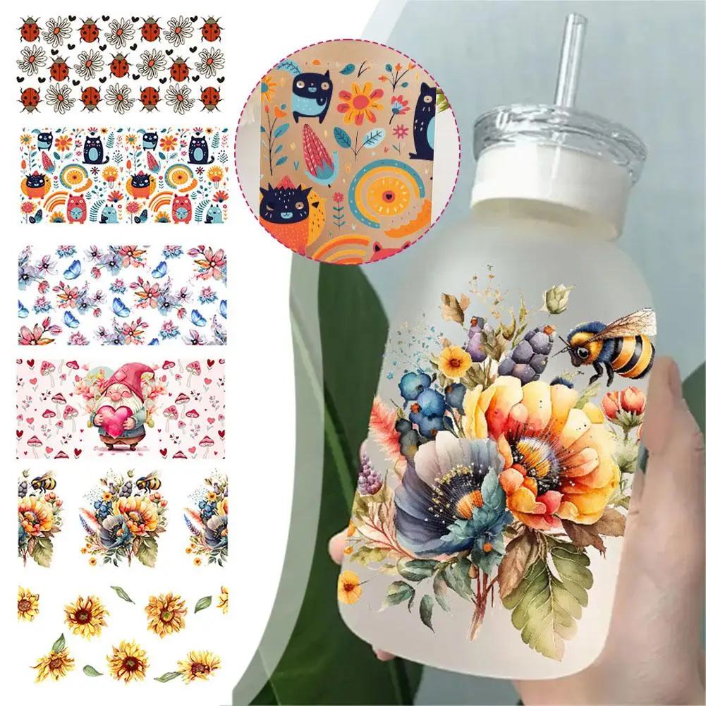 3D UV DTF Wraps Transfer Sticker DIY For 16oz Glass Cup Waterproof Wrap Transfers Decals For Coffee Cup Beer Glasses Mugs I5V6