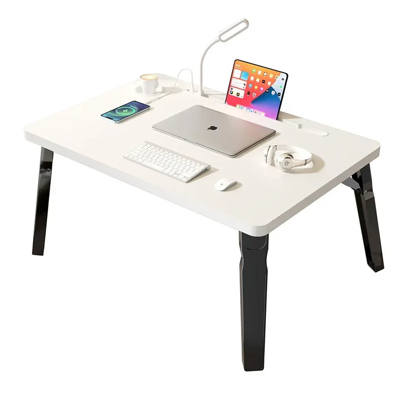 Small Bed Table, Study Computer Table with Desk Lamp, Foldable Student Dormitory Dormitory Upper Bunk