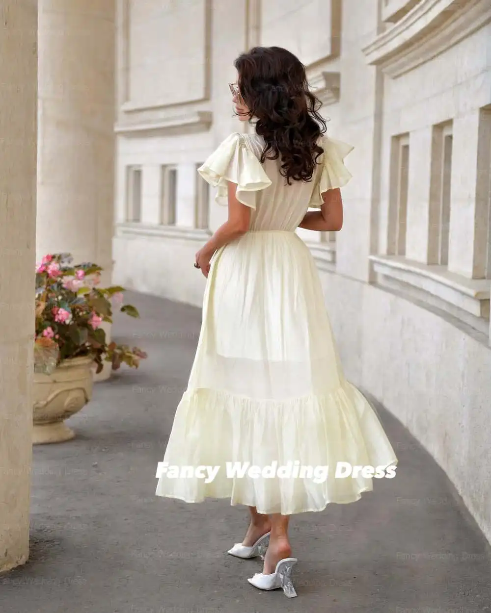 Elegancka Sukienka Wieczorowa z Dekoltem w Serek, Rozkloszowana, z Bufiastymi Rękawami, Suknia Balowa, Długość Do Herbaty, Sukienki na Formalne Okazje, Szyte na Miarę