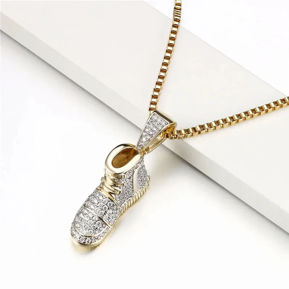 

VANAXIN Hip Hop Men Women Shoes Pendant Necklace Jewelry Bling Cubic Zirconia Stone Jewelry Casual Shoes Male