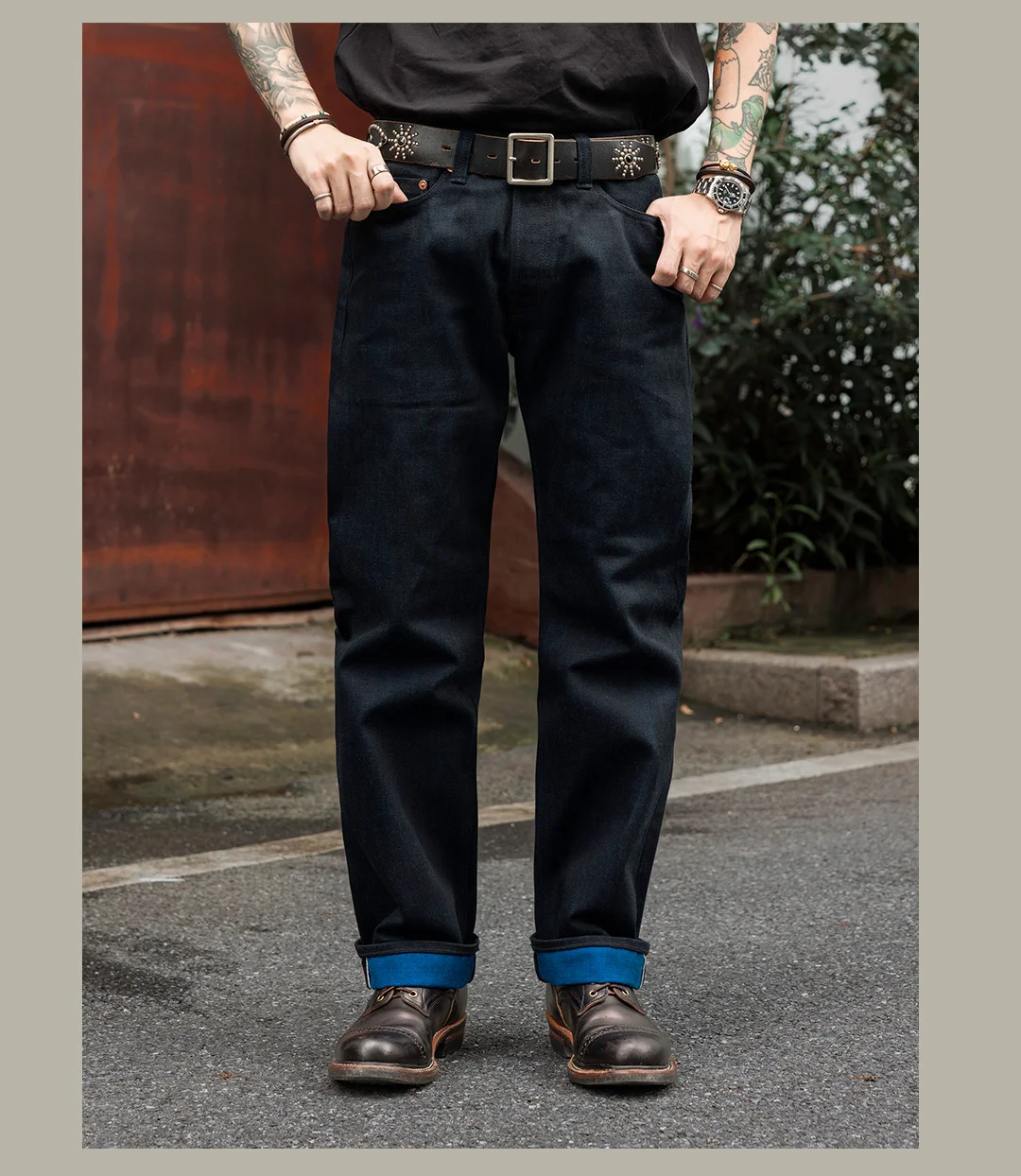 634s-0008 Men Vintage Workwear 16oz Selvedge Raw Denim Straight Jeans 100% Cotton Heavyweight Indigo Casual Denim Trousers