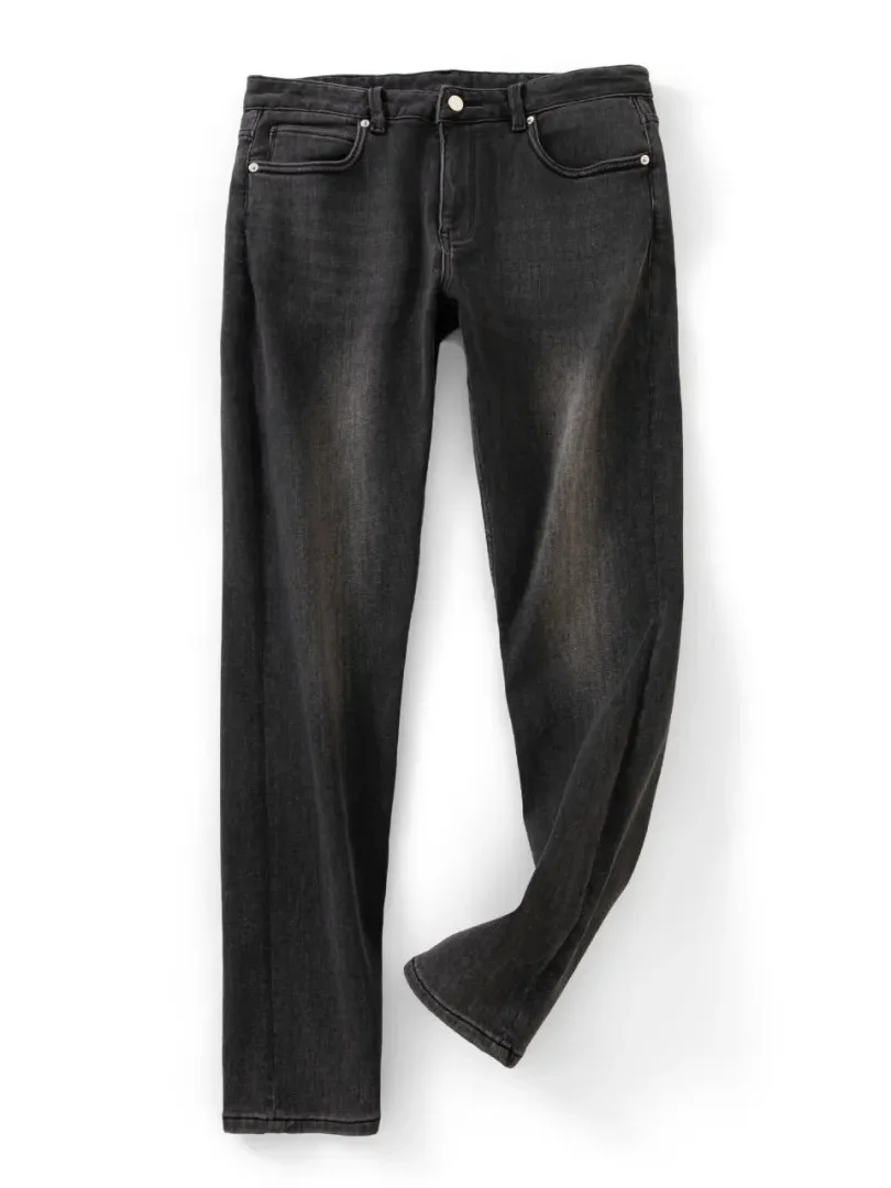 

Мужские утепленные джинсы прямого кроя с высокой эластичностью, теплые, ветрозащитные, зимние, из смеси хлопка, полиэстера и спандекса