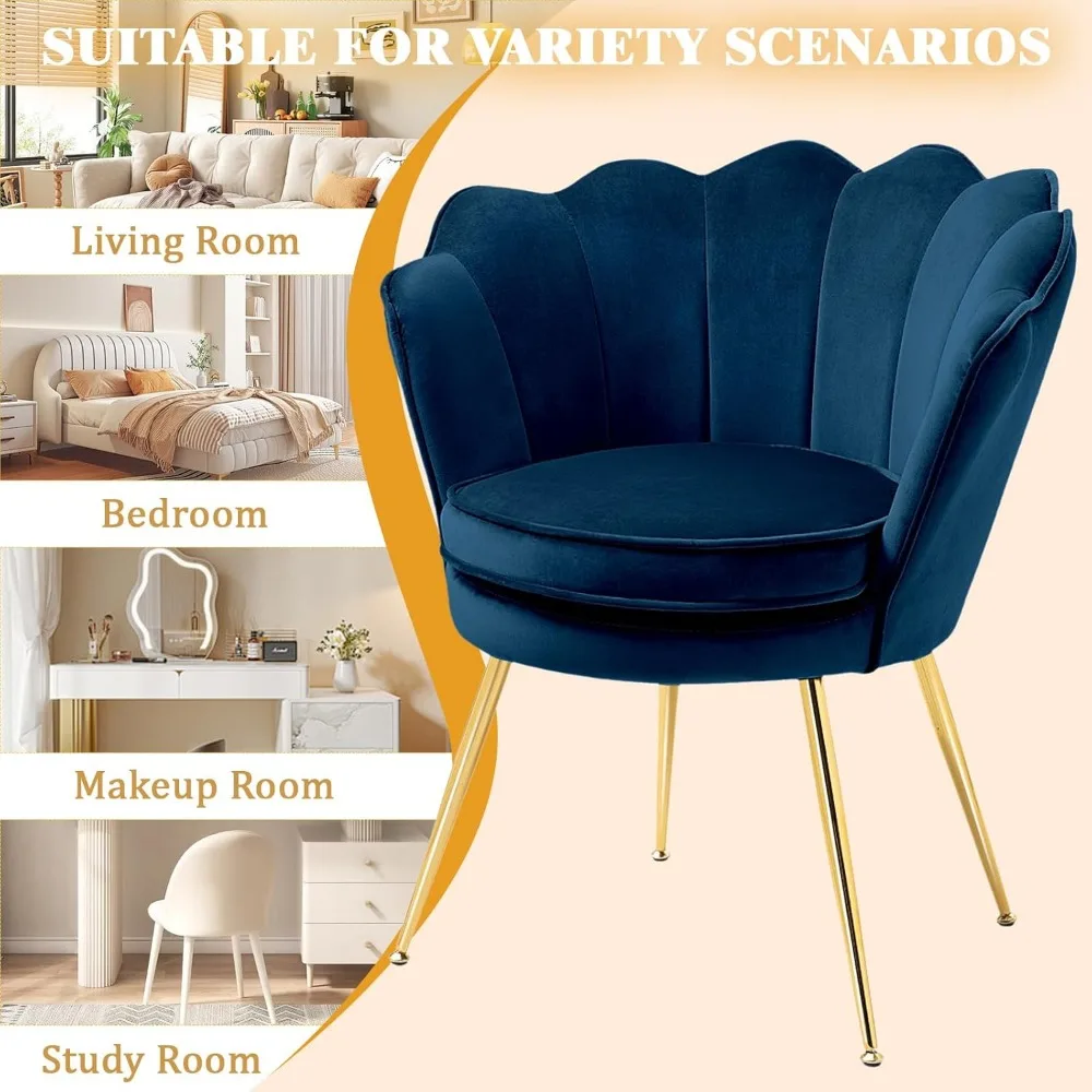 Accent Chairs Set of 2 for Living Room, Velvet Upholstered Makeup Room Vanity Chair with Back, Golden Metal Legs Accent Side Cha image 5