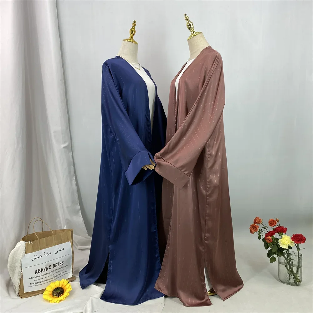Eid Muslim Dress Women Satin Kimono Open Abayas Dubai Kaftan Ramadan Islam Clothing Robe Kebaya Turkey Jalabiya Caftan Marocain