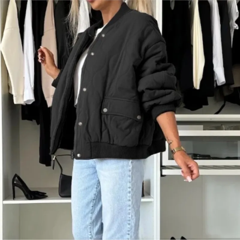 2025 Autumn Winter New Jackets Fashion Casual Loose Solid Color Long Sleeved Casual Button Zipper Cotton Coats For Women Spring