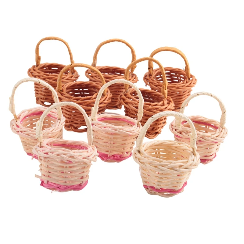 10Pcs Basket Mini Woven Baskets With Handles Plant Pots Containers Sundries Makeup Organizer For Tiny Baskets Photo Prop