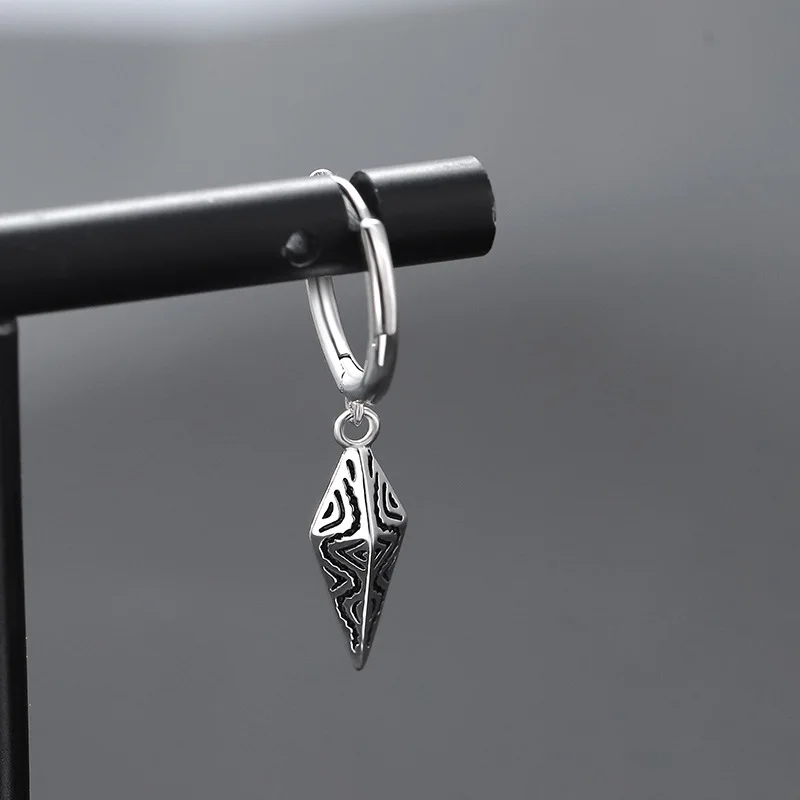 Vintage Geometry Pattern Cone Ear Buckle Boy Jewelry 925 Sterling Silver Earrings For Men Personality Hip Hop Party Accessories