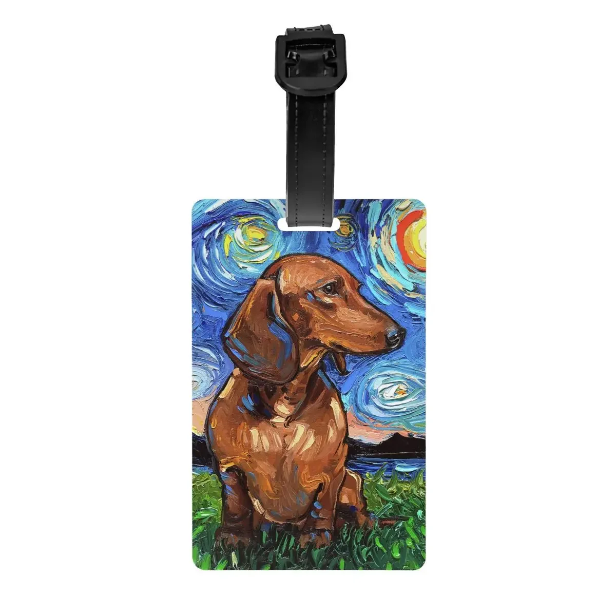 Custom Starry Night Dachshund Luggage Tag Privacy Protection Badger Sausage Wiener Dog Baggage Tags Travel Bag Labels Suitcase