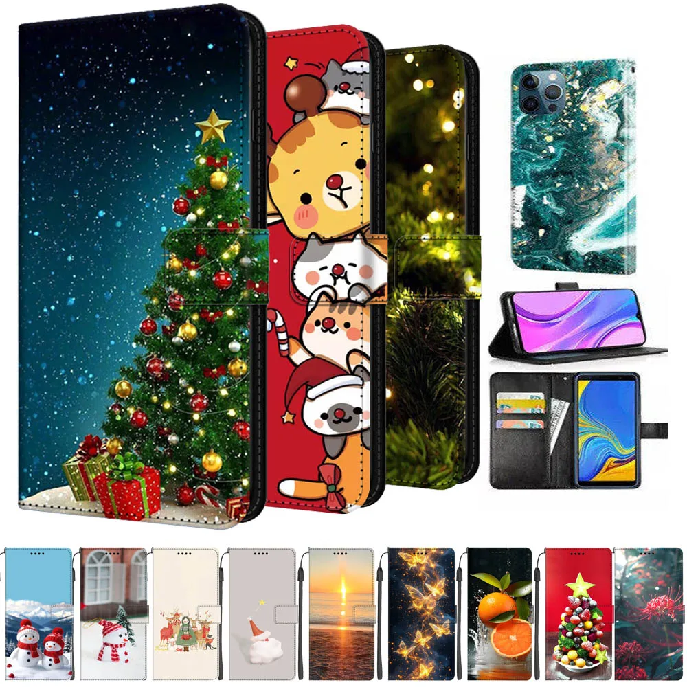 

Рождественский кожаный флип-чехол с оленями Санта-Снеговиком для Motorola G56 G04S, чехлы-кошельки для телефонов Moto G85 G05 G15, милые сумки