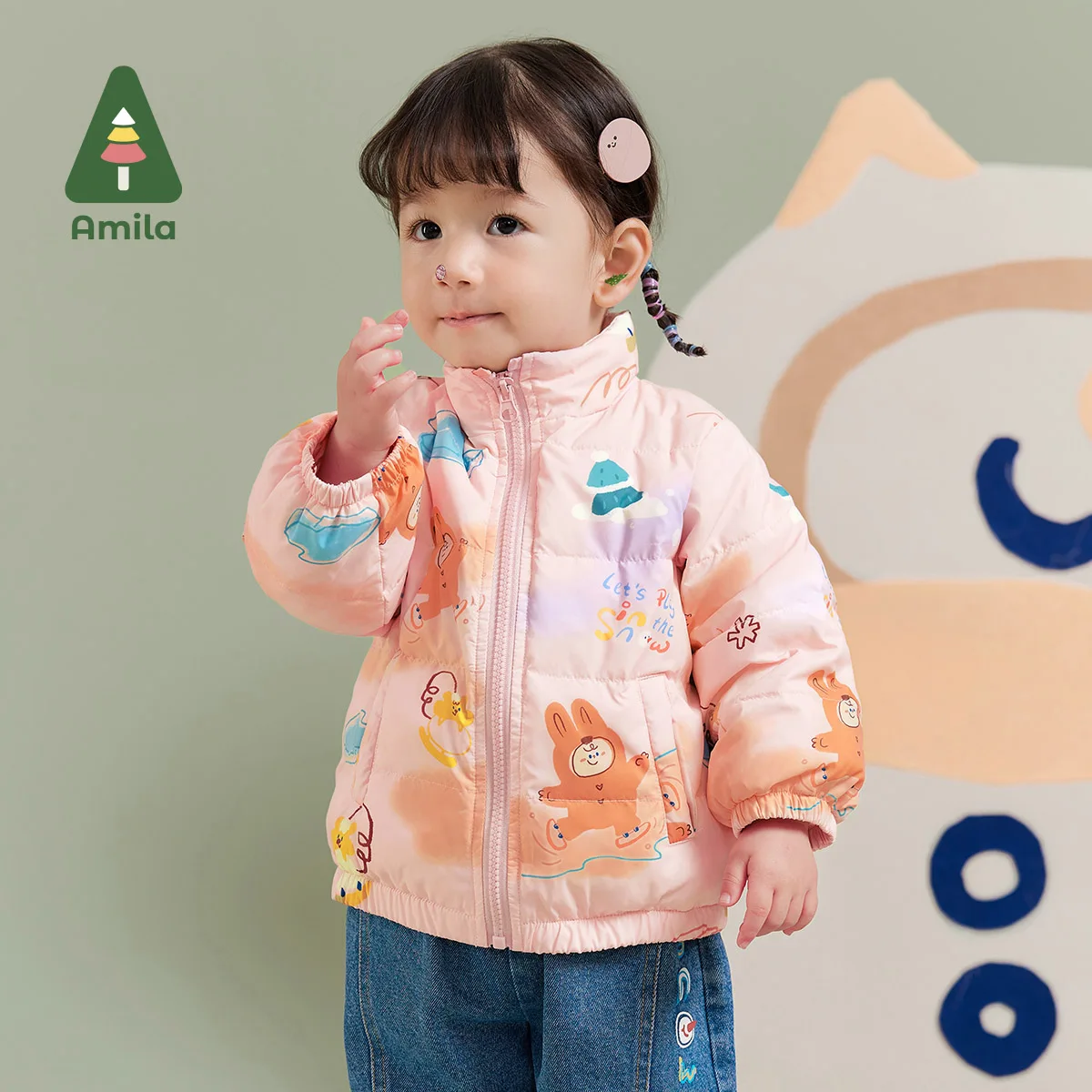 Amila Baby Girl Coat 2024 Winter New Hooded Slight waterproofing antifouling Oil proof Warm   Baby Clothing