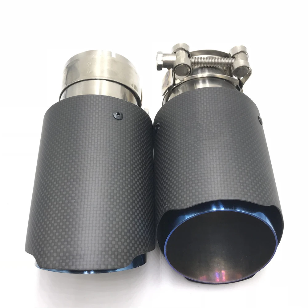 Car Matte Carbon Fiber Muffler Tip Exhaust System Pipe Mufflers Nozzle Universal Straight Stainless Blue For Akrapovic